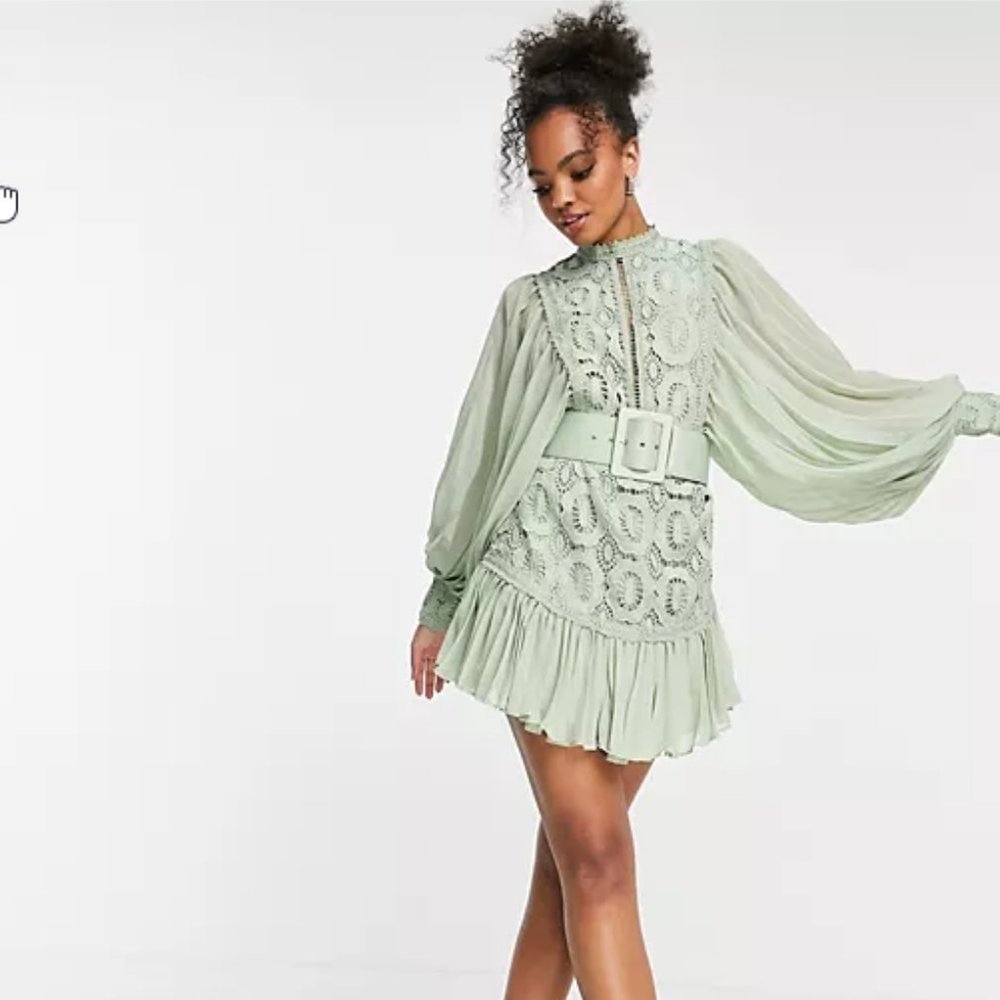 Sage Green Lace Mini Dress